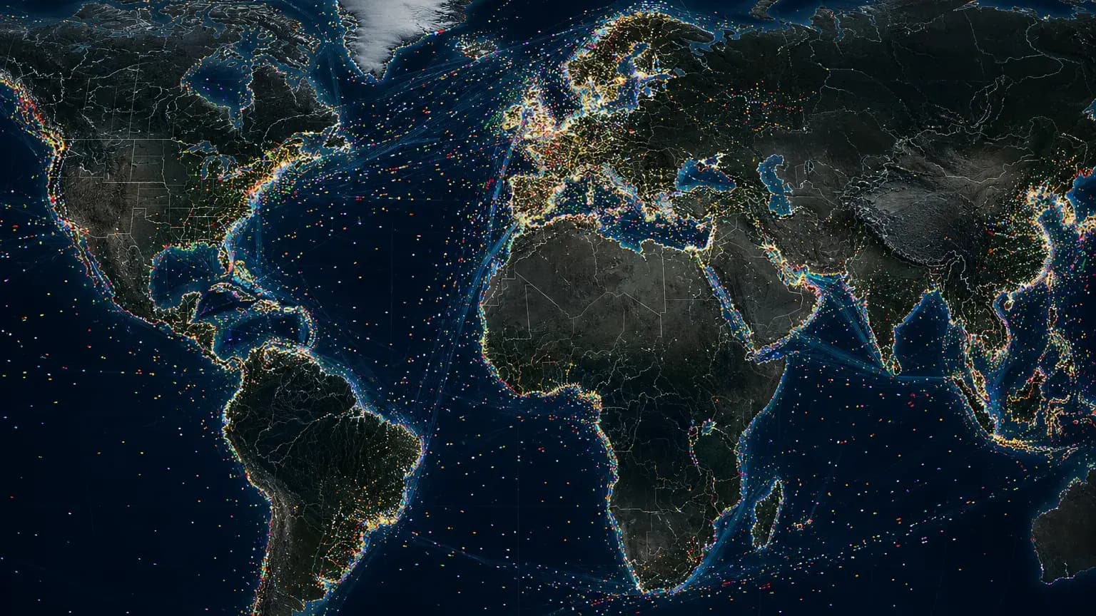 Global map of ocean shipping lanes and vessel traffic