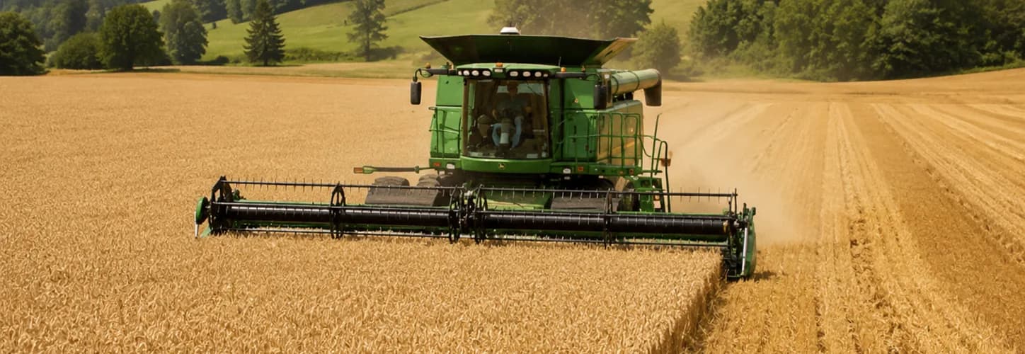 Combine harvesting wheat at peak season